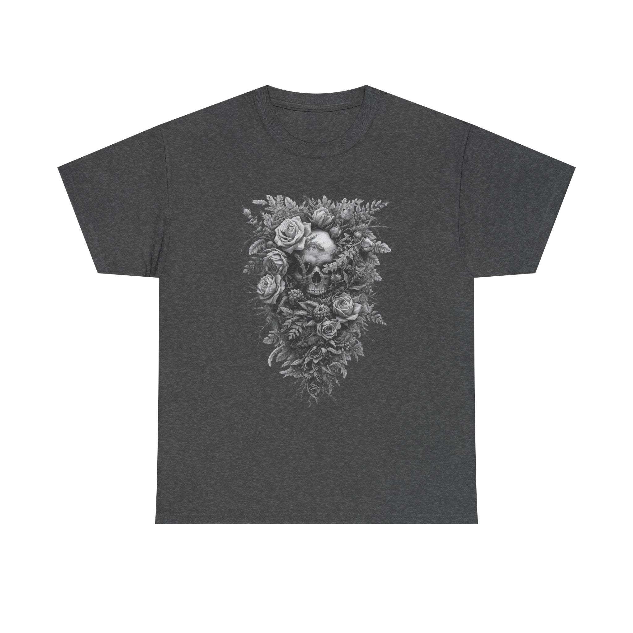 Floral Skull Illustration T-Shirt | Rose Skull Graphic Tee