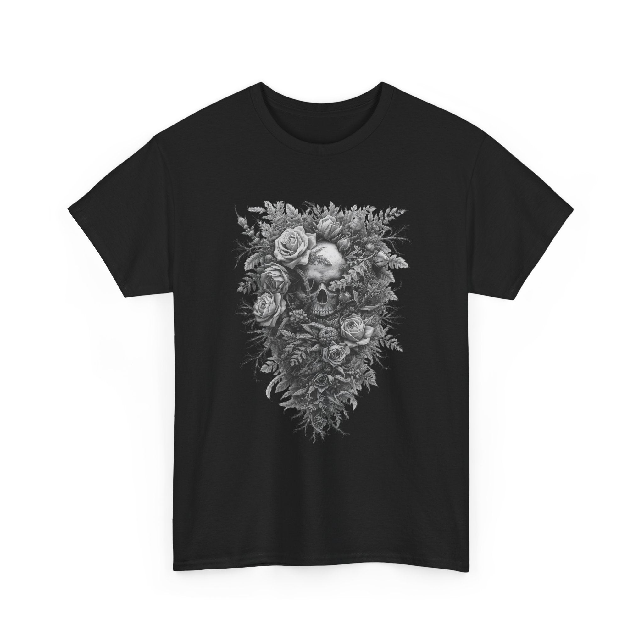 Floral Skull Illustration T-Shirt | Rose Skull Graphic Tee