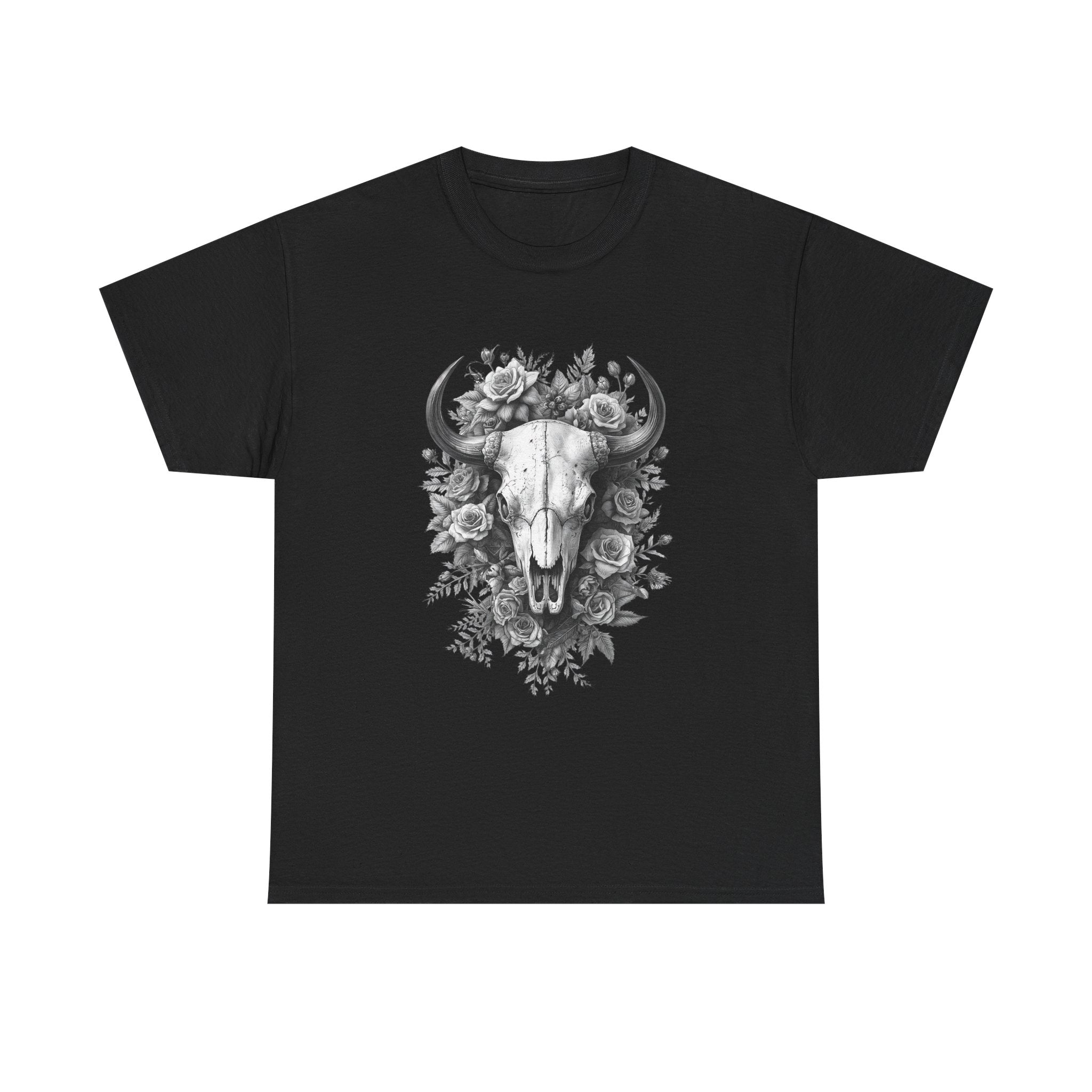 Dark Academia Bison Skull T-Shirt | Botanical Heritage Etch Graphic | Gothic Apothecary Aesthetic