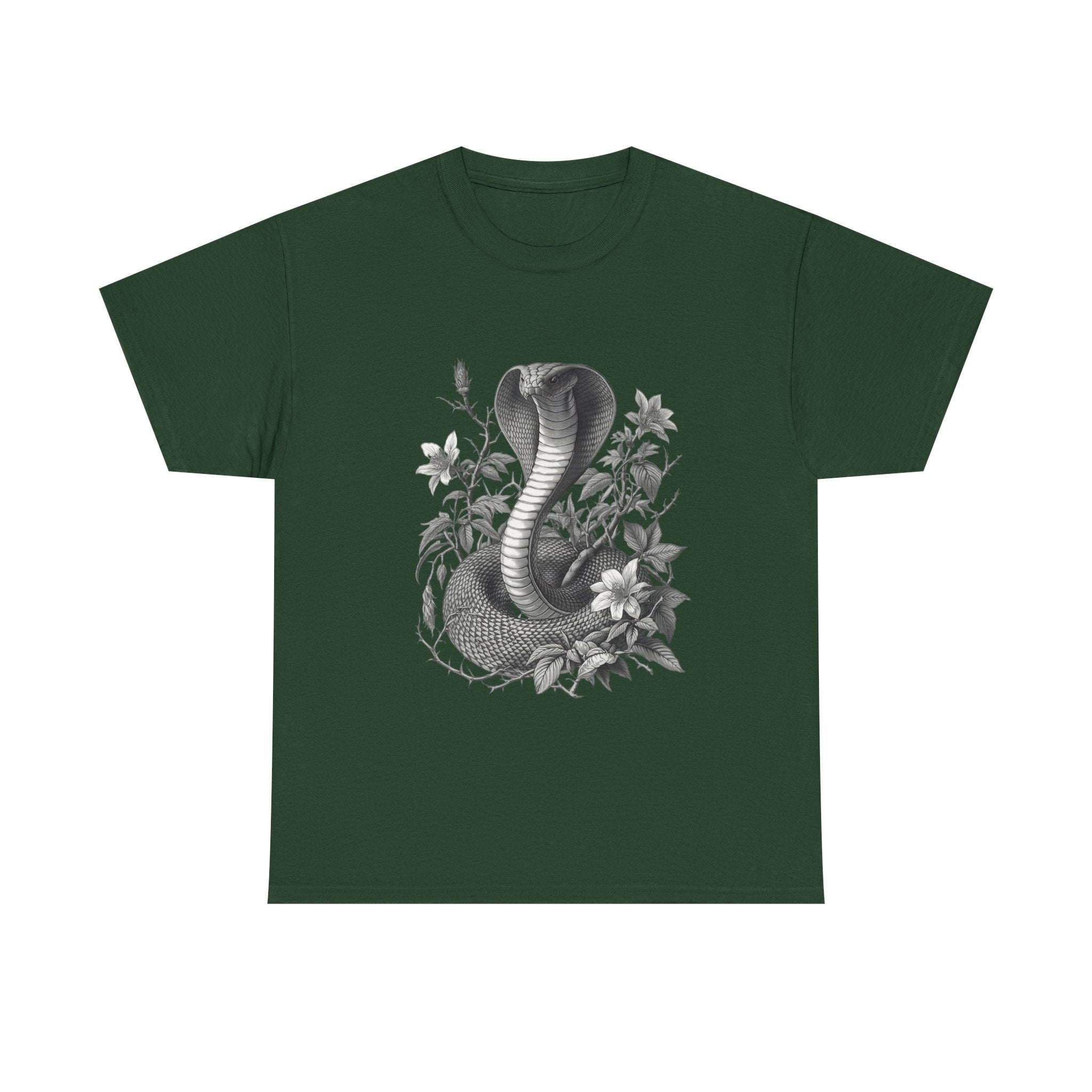 Cobra Snake Illustration Tee | Floral Black and White Serpent Design