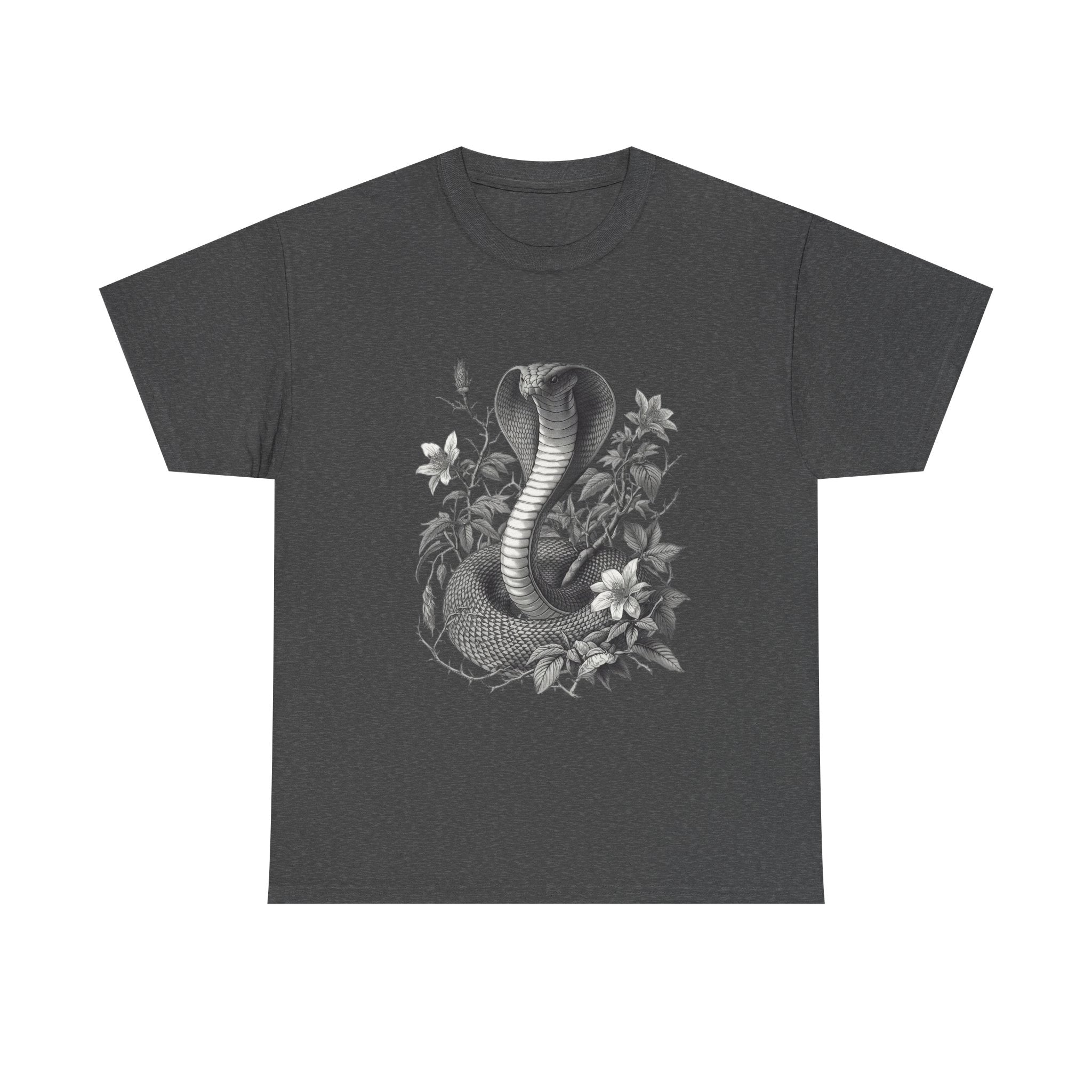 Cobra Snake Illustration Tee | Floral Black and White Serpent Design