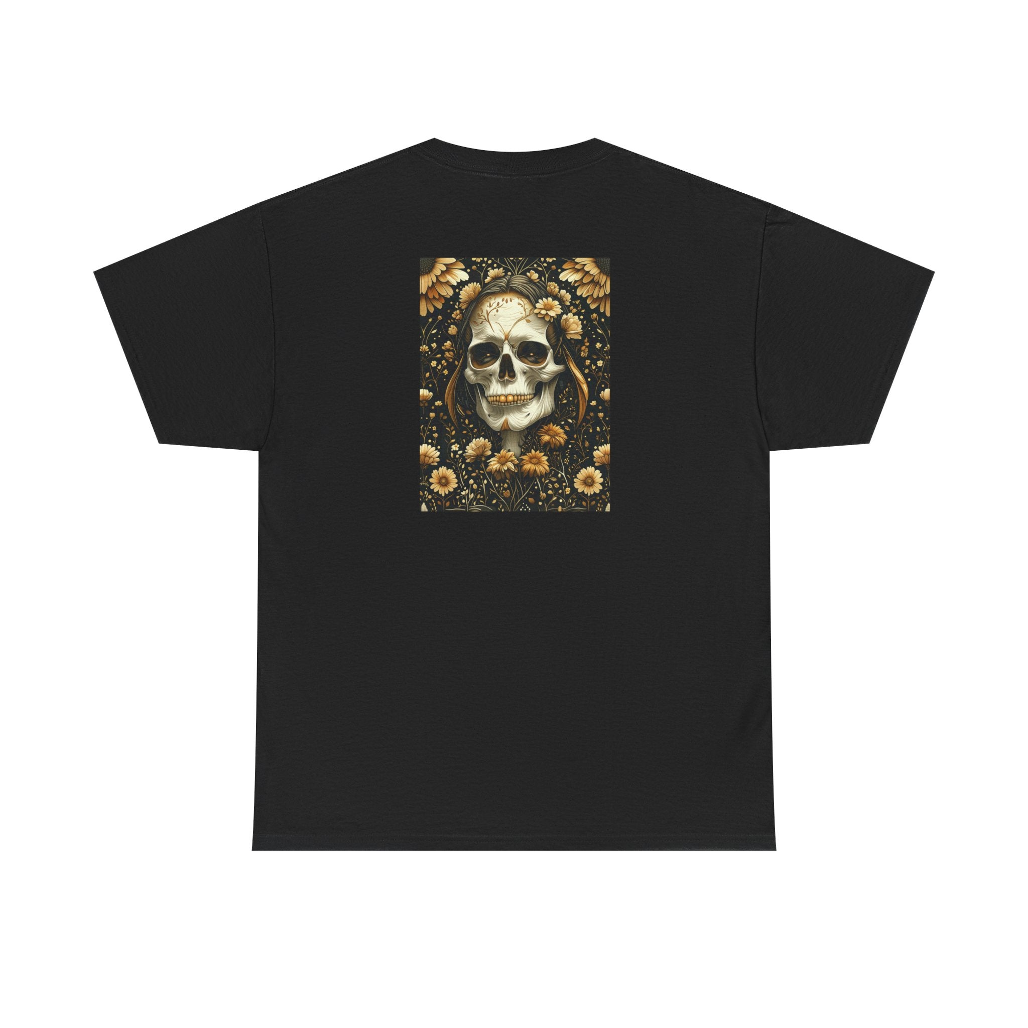 Floral Skull Illustration Tee | Day of the Dead Skull, Sunflower Back Print