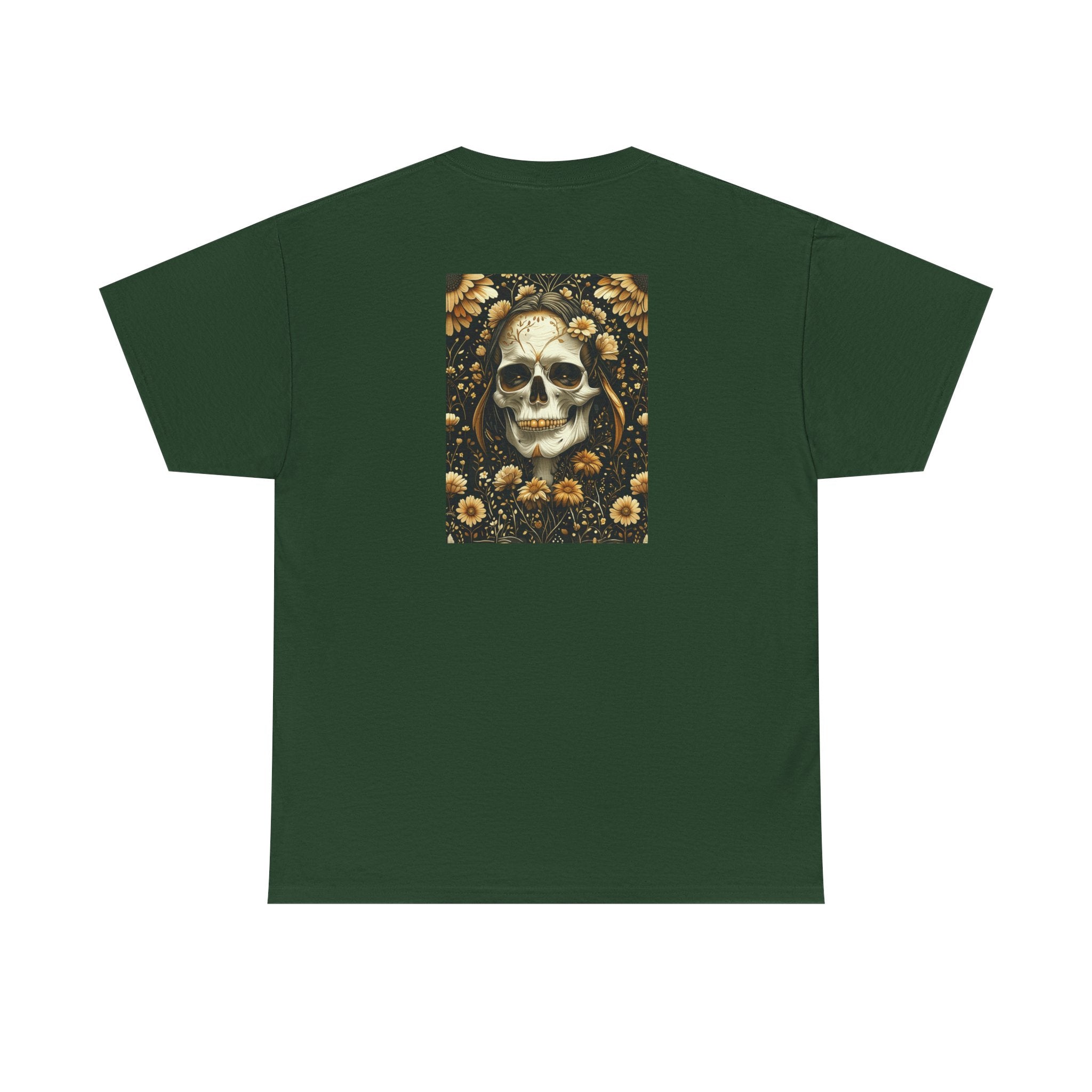 Floral Skull Illustration Tee | Day of the Dead Skull, Sunflower Back Print