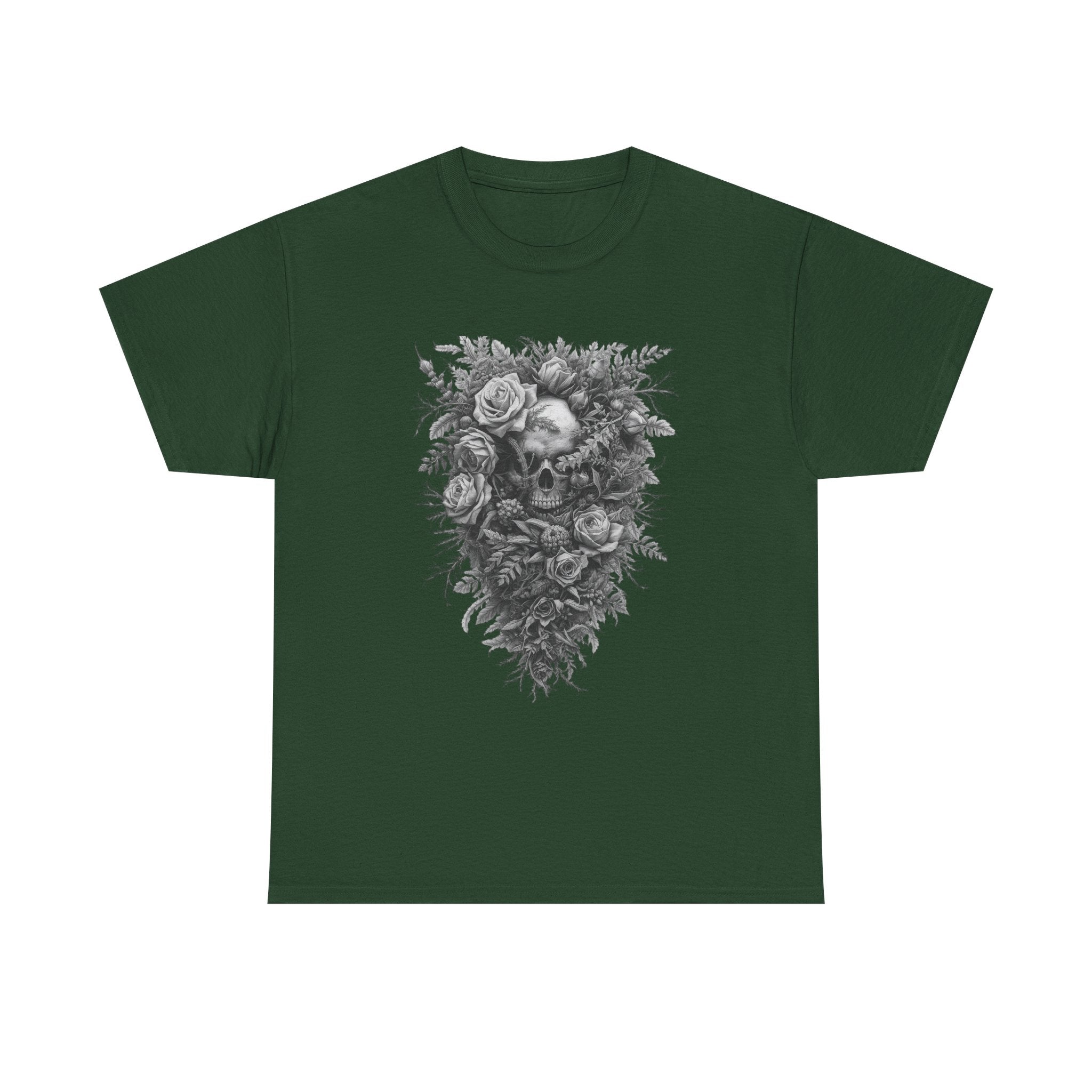 Floral Skull Illustration T-Shirt | Rose Skull Graphic Tee