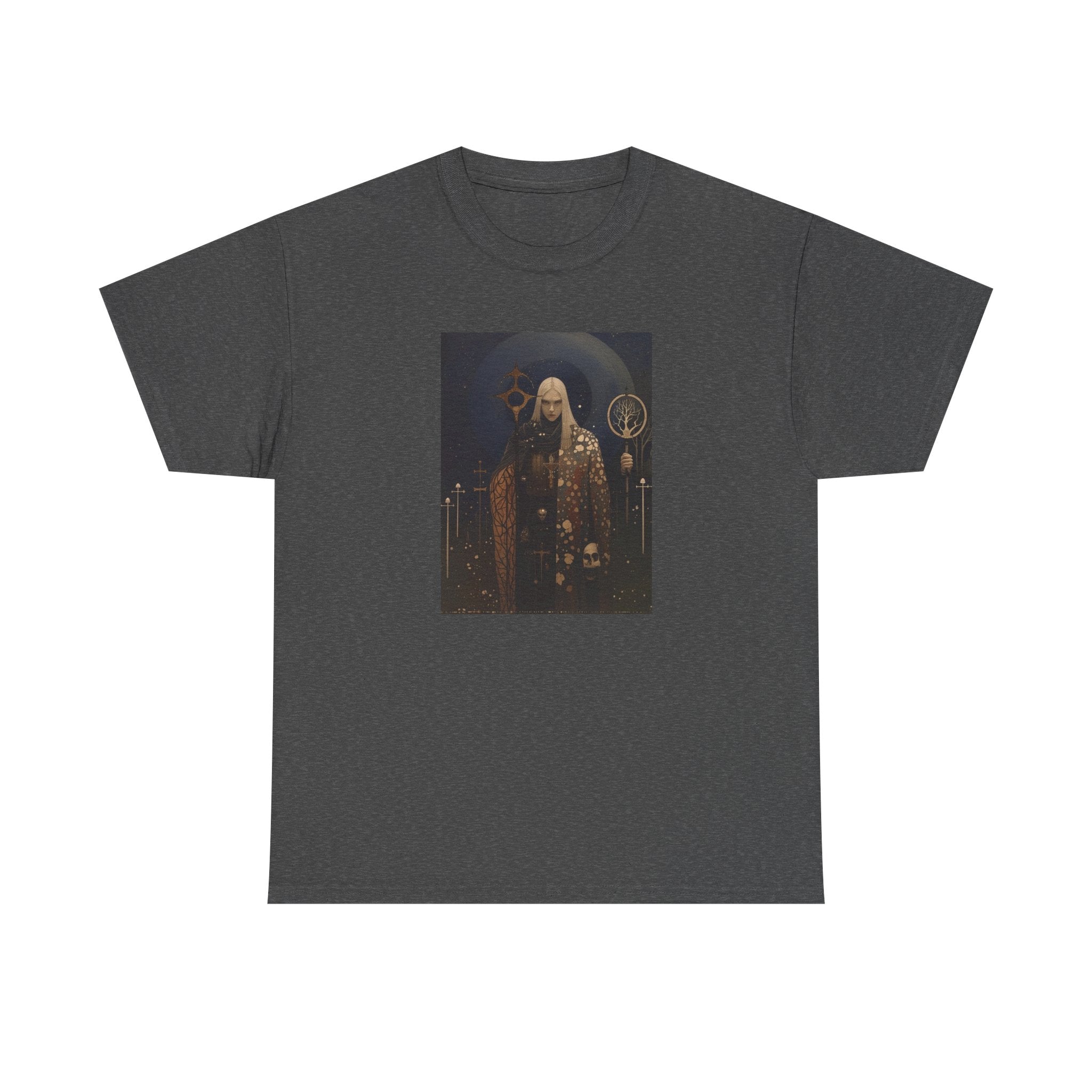 Dark Sorcerer Portrait T-Shirt | Occult Mage Artwork, Moonlit Altar