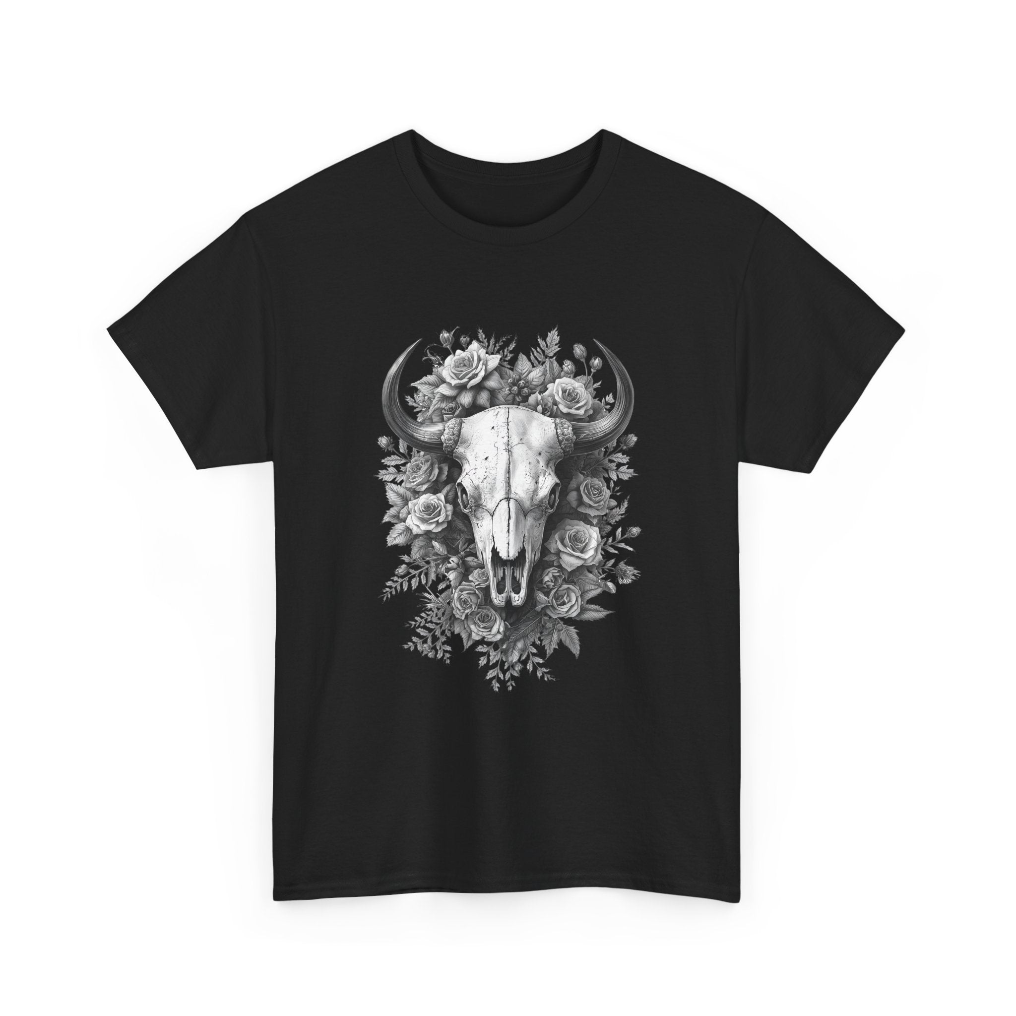 Dark Academia Bison Skull T-Shirt | Botanical Heritage Etch Graphic | Gothic Apothecary Aesthetic