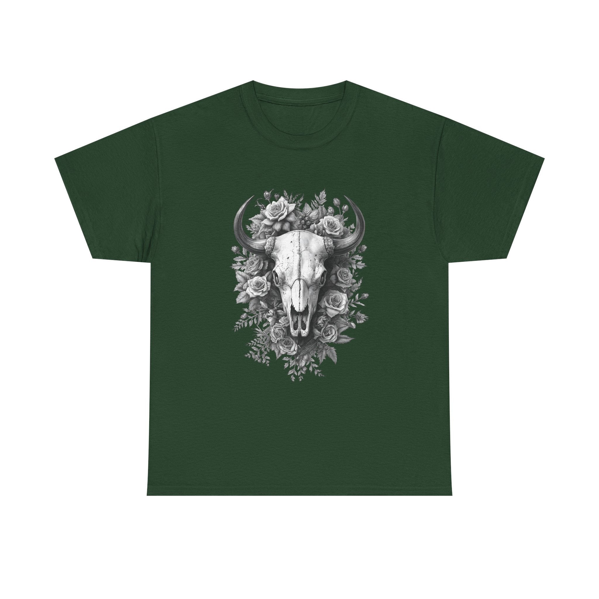 Dark Academia Bison Skull T-Shirt | Botanical Heritage Etch Graphic | Gothic Apothecary Aesthetic