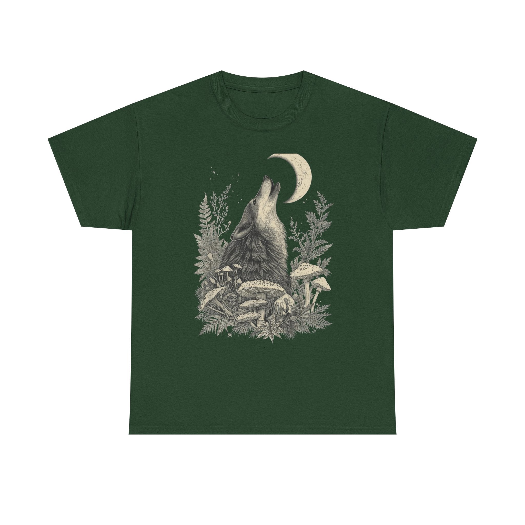 Dark Academia Howling Wolf T-Shirt | Forest Goth Botanical Moon Graphic | Dark Mori Apothecary Aesthetic