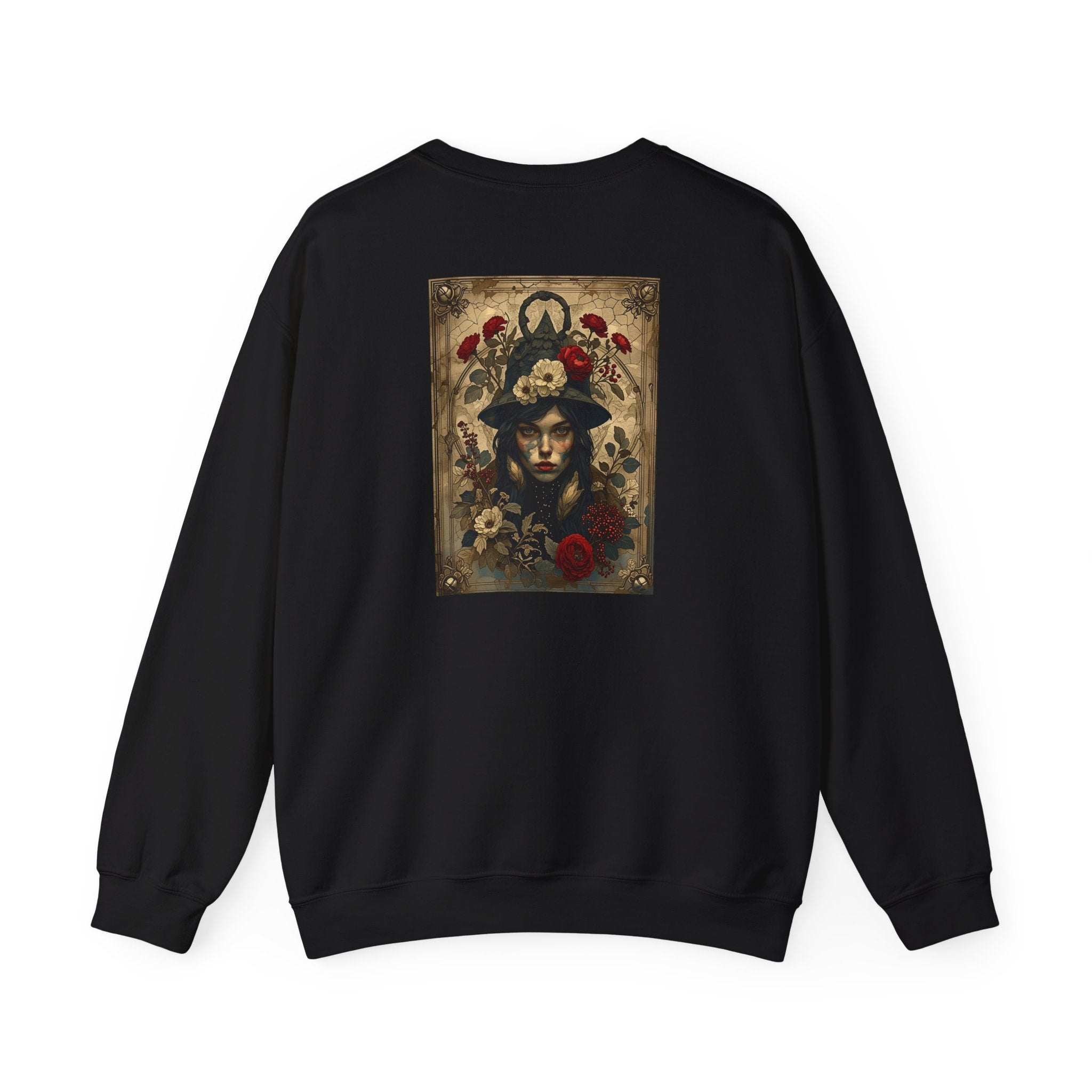Dark Witch Portrait Crewneck Sweatshirt | Occult Floral Gothic Artwork