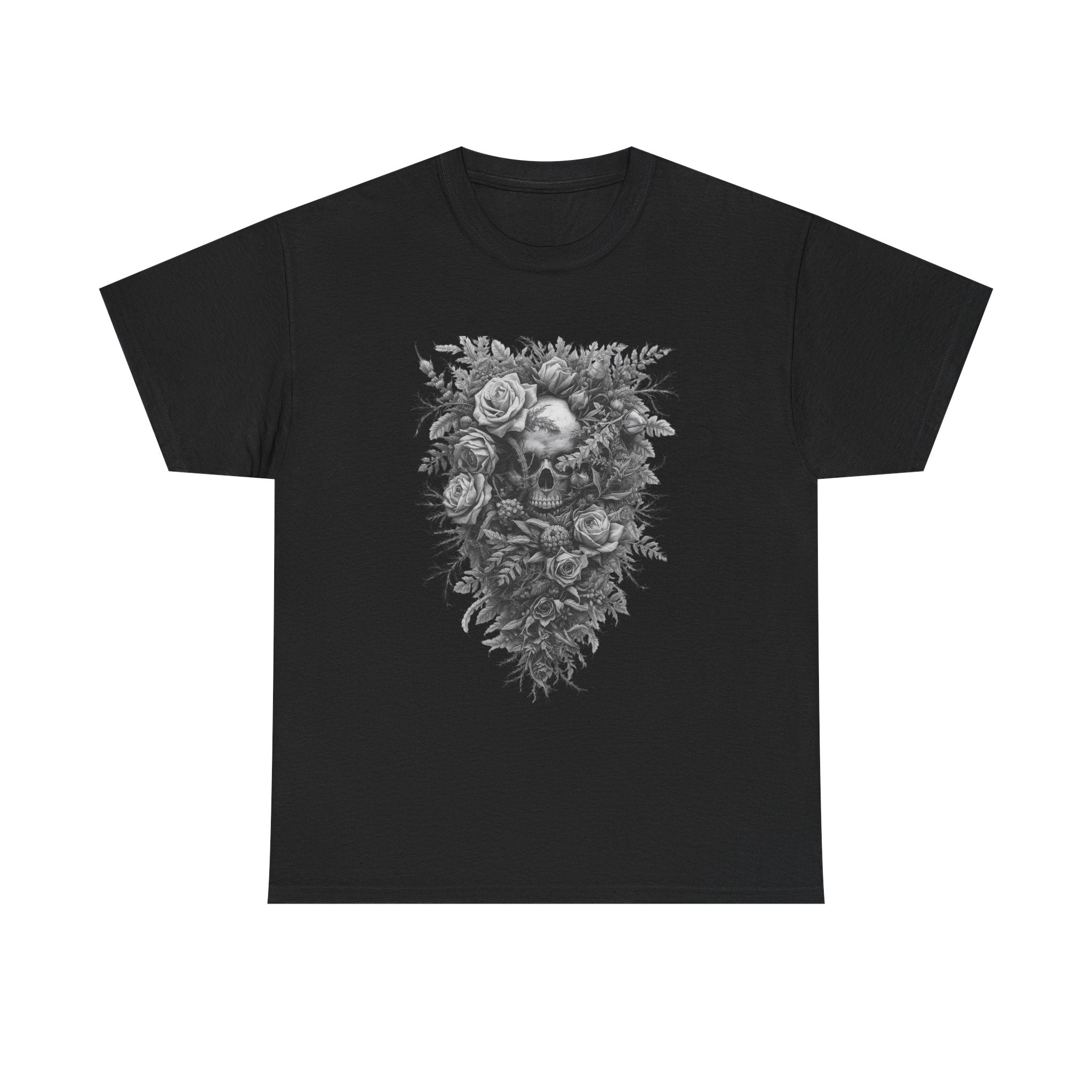 Floral Skull Illustration T-Shirt | Rose Skull Graphic Tee