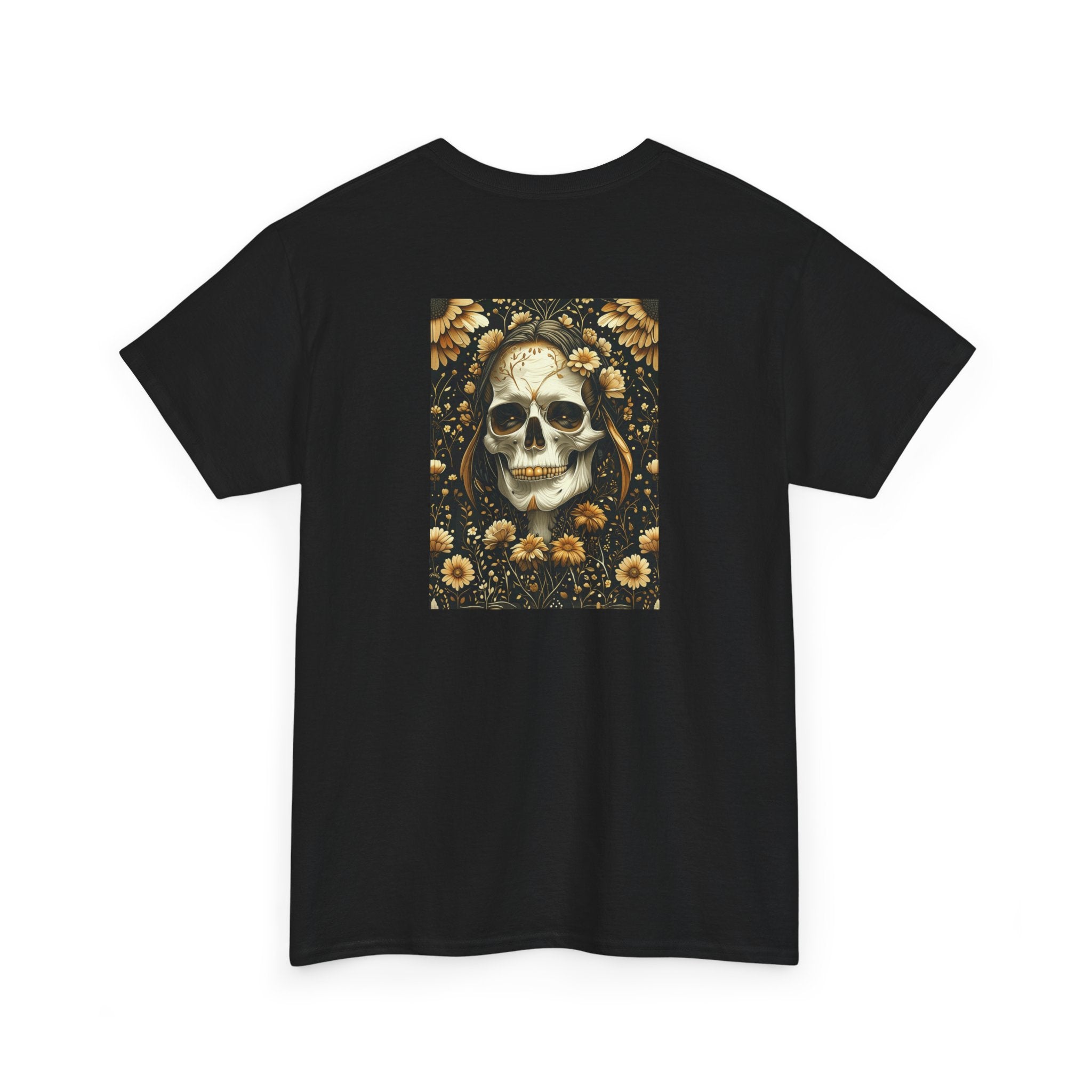 Floral Skull Illustration Tee | Day of the Dead Skull, Sunflower Back Print
