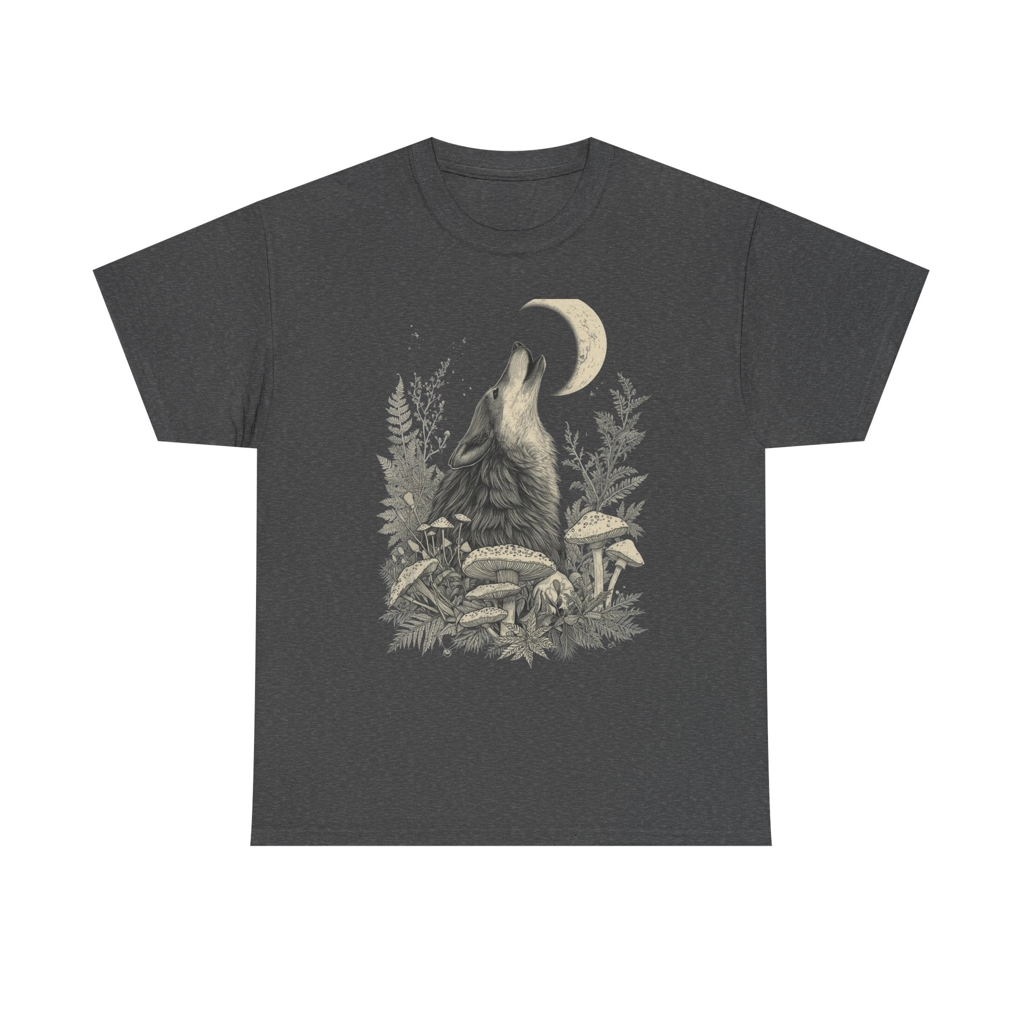 Dark Academia Howling Wolf T-Shirt | Forest Goth Botanical Moon Graphic | Dark Mori Apothecary Aesthetic