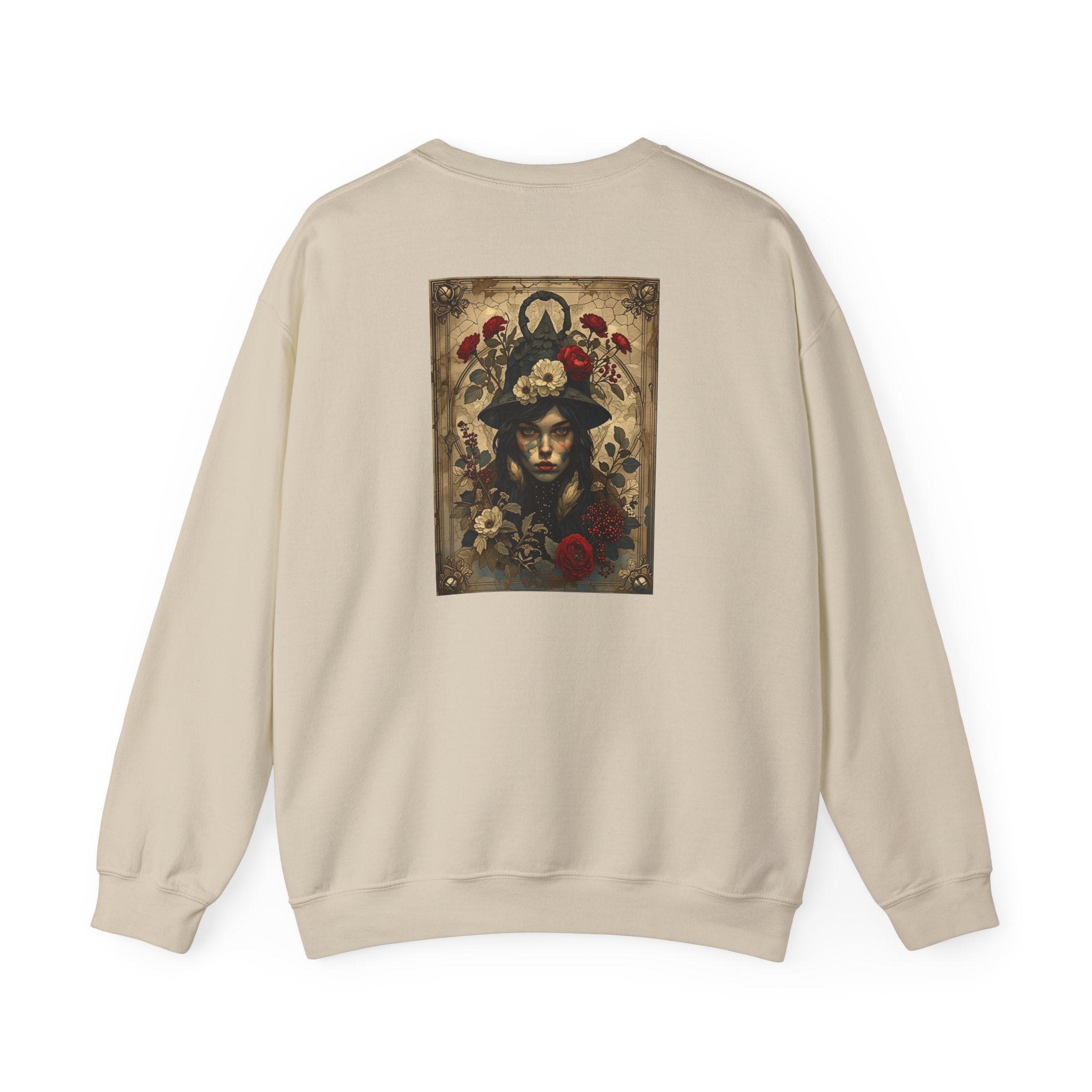 Dark Witch Portrait Crewneck Sweatshirt | Occult Floral Gothic Artwork