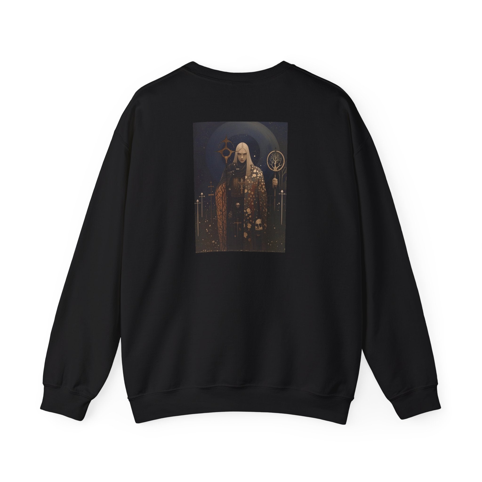Dark Sorcerer Illustration Crewneck Sweatshirt | Occult Fantasy, Moon Magic